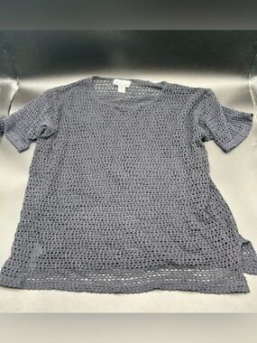 Serious Affairs Black Open Knit Crochet Top One Size 100% Cotton Boho Cover-Up